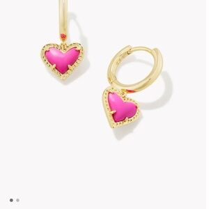 Kendra Scott Gold Hoop Earrings with Pink Hearts-Like New!